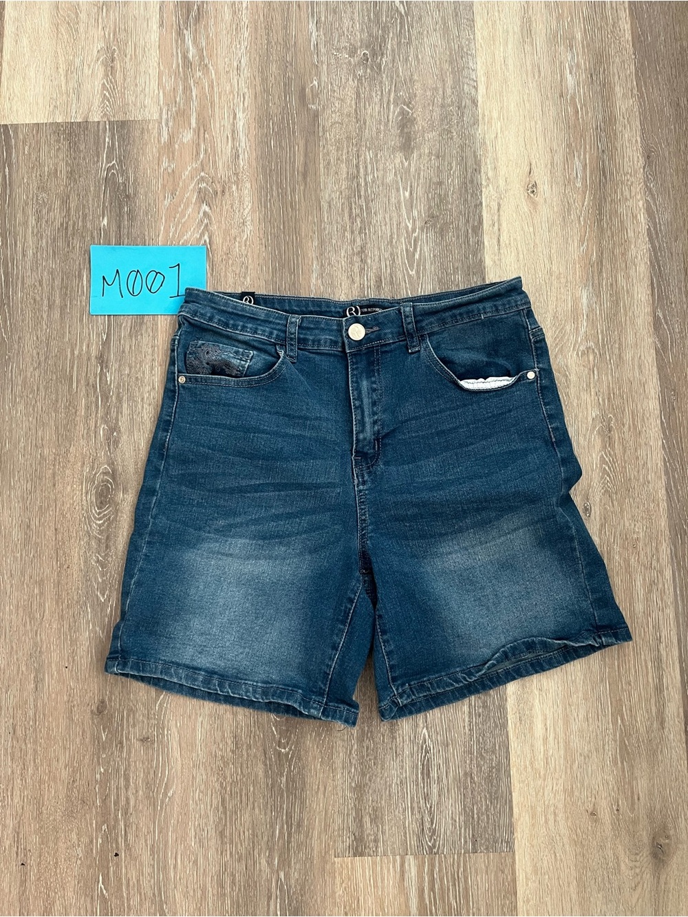 Our Republic For All Womens 10 Dark Wash Rhinestone Cross Bermuda Denim Shorts